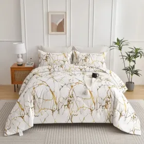 3pcs Duvet Cover Set Queen Duvet Coverx1 Pillowcasex2 Extremely Diverse Styles (Option: Marble White)